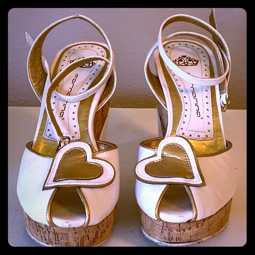 Fornarina White and Gold Wedges